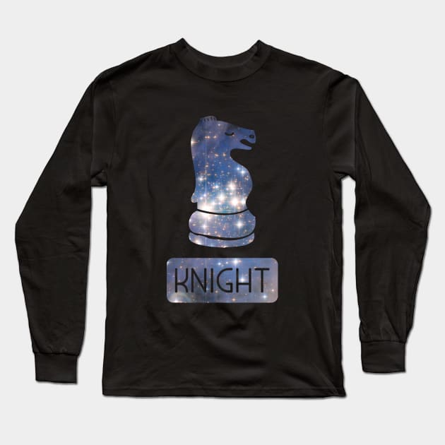 Knight Chess Piece Starry Night Galaxy Long Sleeve T-Shirt by yeoys